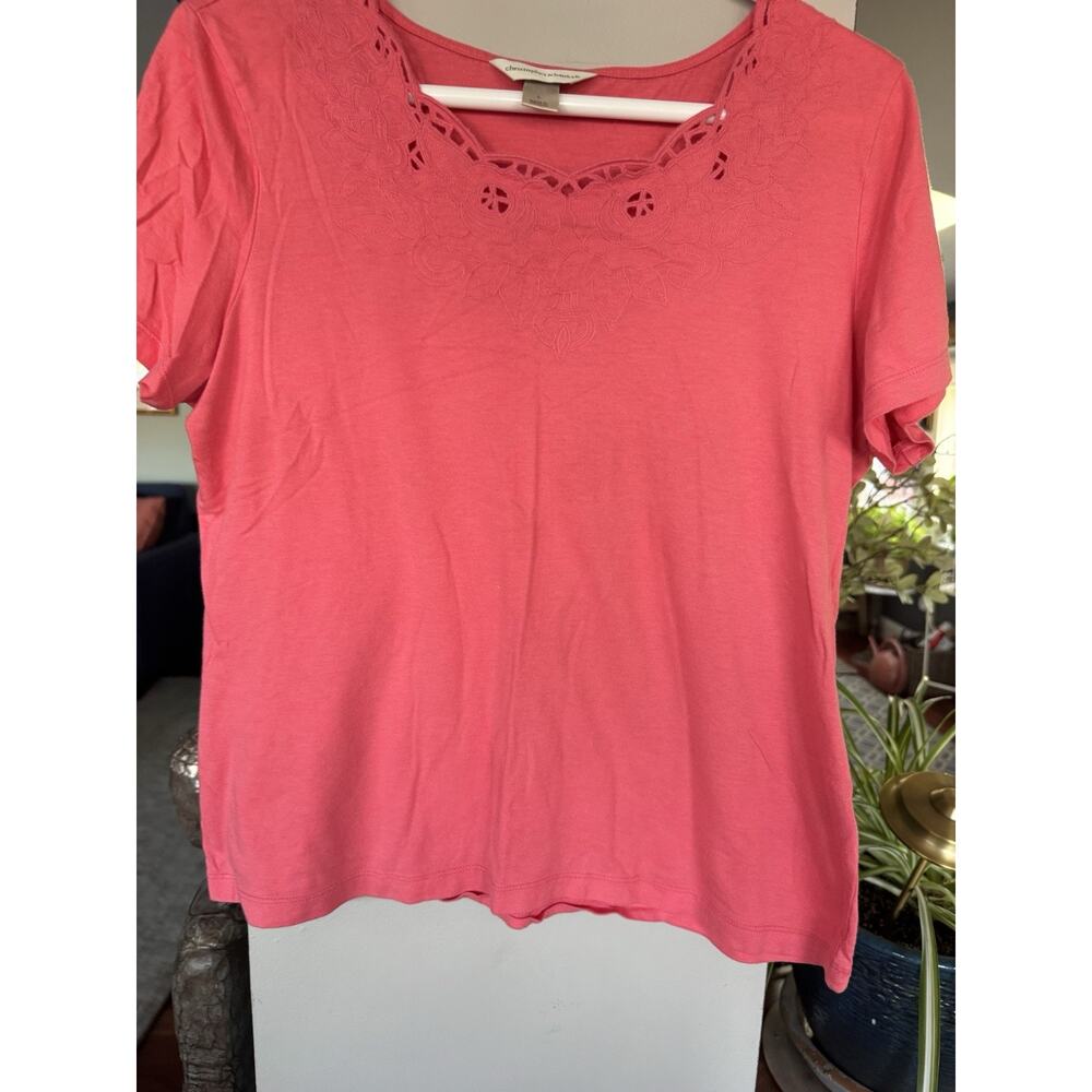 Christopher & Banks Coral Floral Embroidered Top Womens Medium Swifty- orange